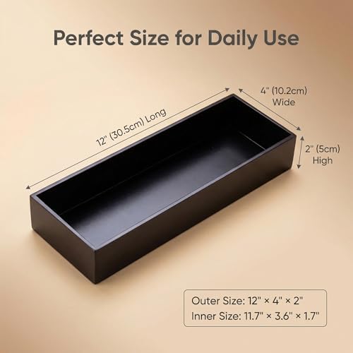 Black Bamboo Drawer Organizer, Rectangular Storage Tray, 12 x 4 x 2 Inch - Image 2