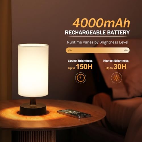 Kakanuo Cordless Table Lamp Rechargeable Small - 2 Pack White Black, 4000mAh Battery Operated Lamp with Touch Control Stepless Dimming, Wireless Lamp for Bedside, Nightstand, Bedroom, Living Room - Image 4