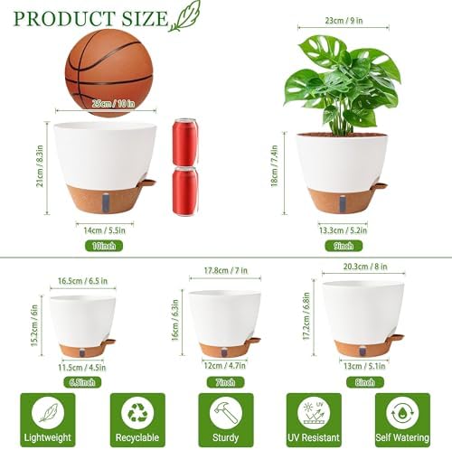 Self Watering Pots for Inoor Ourdoor Plants 10/9/8/7/6.5" Plastic Planters - Image 3