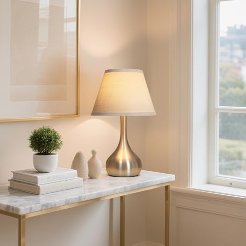 Touch Table Lamp for Bedroom Set of 2, 3-Way Dimmable Bedside Lamp for Nightstand, 17” Modern Metal Desk Lamp with Linen Shade for Living Room, Kids Reading, Dorm, Home Office Decor, Bulb Included - Image 4