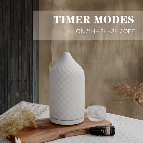 Essential Oil Diffuser for Home, Ceramic Aromatherapy Diffuser for Essential Oils, 120ml Oil Diffuser with Waterless Auto-Off and 7 LED Lights for Large Room Yoga Spa (White) - Image 3