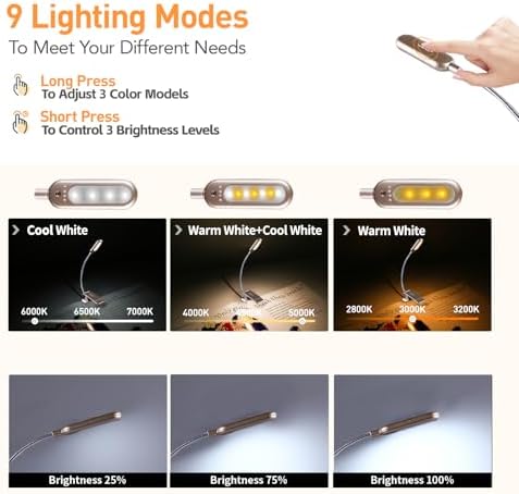 VAVOFO Rechargeable Reading Light, Clip on Book Light for Reading in Bed - Image 3