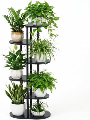 Tiered Plant Stand Indoor, Tall 6 Tier 7 Potted Wooden Plant Shelf for Multiple Flower Plants, Multi Corner Metal Plant Holder Indoor for Patio Garden Patent Design Living Room Balcony Bedroom, Black by Unknown