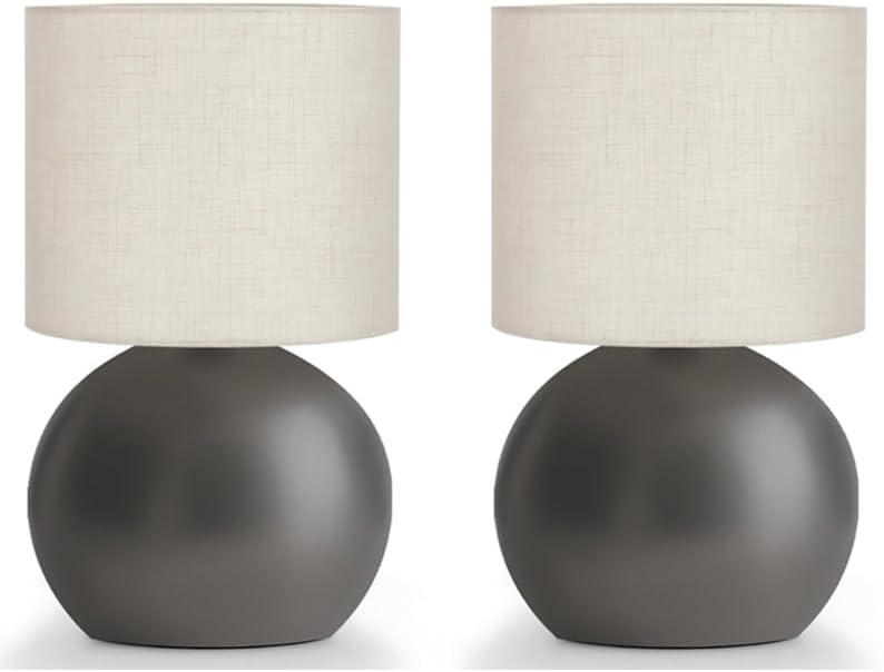 Modern Small Table Lamp Set of 2, Minimalist Nightstand Bedside Lamps with One-Button Inline Switch, 6.2×6.2×10.4 Inch Desk Light for Bedroom, Living Room,Including Light Bulb（Grey） by LAMP