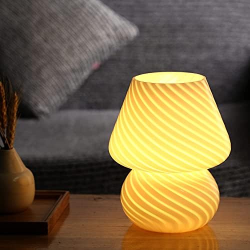 BSOD Mushroom Lamp,Glass Table Bedside Lamps Translucent Murano Vintage Style Striped Small Night Mushroom Decor Light Swirl for Ambient,Kids,Bedroom,Living,Girl Gift (Stripe White) - Image 5