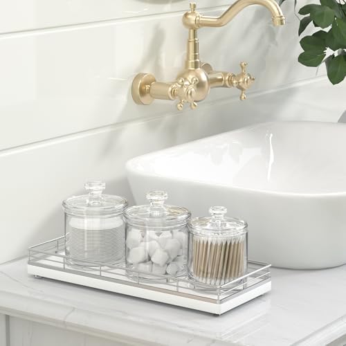 Bathroom Tray for Counter, Oak Wooden 11.2" L Vanity Tray for Jewelry Candle Makeup Perfume, Holder for Coffee Table Decor Bar Silver - Image 6