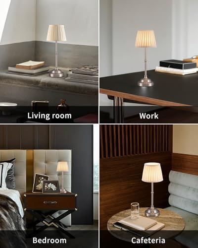 KDG Nickel Cordless LED Table Lamps Set of 2, Green Fabric Shade Desk Lamps - Image 6