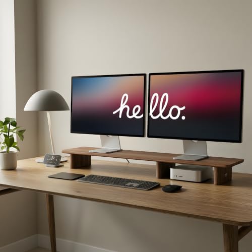 Walnut Dual Monitor Stand Riser - 43.3" Extra Long Wooden Monitor Stand for 2 Monitors, Desk Shelf Organizer for iMac, Laptop & Ultrawide Displays, Natural Wood Grain by Unknown