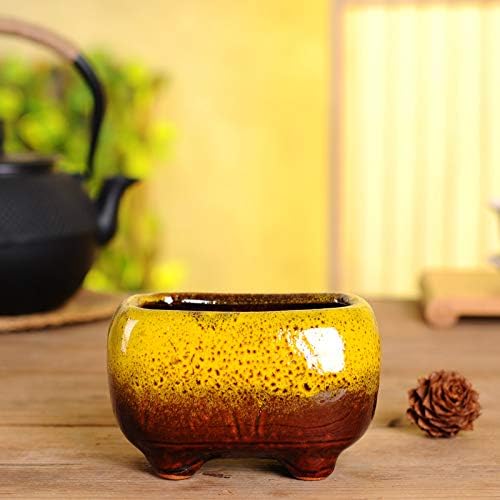 Cute 4.7 Inch Rectangle Ceramic Home Garden Decoration Succulent Cactus Flower Pots Container -Plant Not Included (Yellow) - Image 3