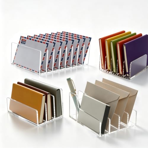 Acrylic Mail Organizer for Desk, 5 Compartments Letter Sorter with Pen Holder, Clear Desktop File Folder & Notebook Holder, Cute Office Supplies Organizer for Home Office School - Image 7