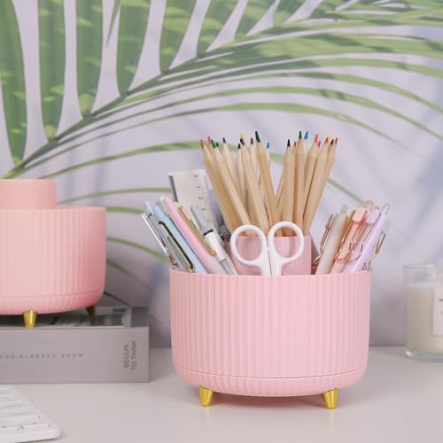 SKYDUE 360 Rotating Multipurpose Organizer - Cute Rotating Pen Holder with 5 Slots for Art Supplies, Office, School, Home - Image 2