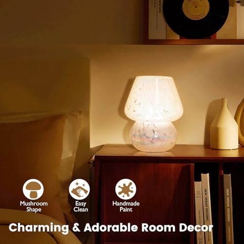 ULAROOM USB Plug-in Mushroom Lamp Small Bedside Table Lamp with 3 Temperature LED Bulb, Free Dimming Nights Light for Bedroom/Living Room/Entryway/Corner Decor or New Home Gift(Rainbow White) - Image 4