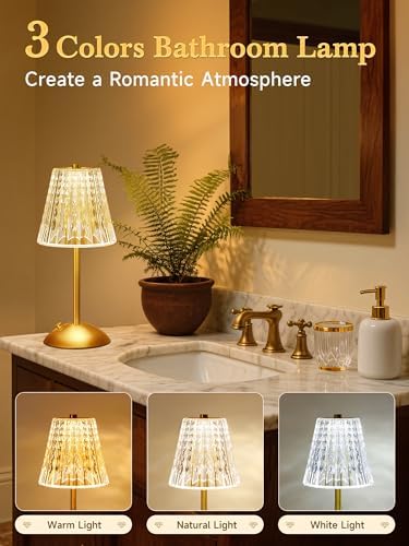 Upgraded Nightstand Lamps Set of 2, 3 Colors Dimmable Crystal Table Lamp Gold Lamp, Touch Lamp Bedroom Lamps, Rechargeable Small Lamp, Bedside Lamps Set of 2 for Bedroom Living Room Bathroom Hotel Bar - Image 4