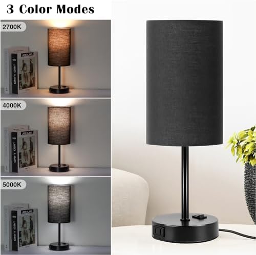 ZJOJO Black Table Lamp Set of 2, 13.8" Small Lamp for Bedroom Nightstand - Image 2