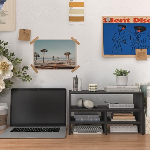 Wood Office Supplies Organizer with Storage Spaces, Desk Top Organizer Shelf with Five Storage Compartments for Desk, Office, Dorm, Classroom, Black - Image 4