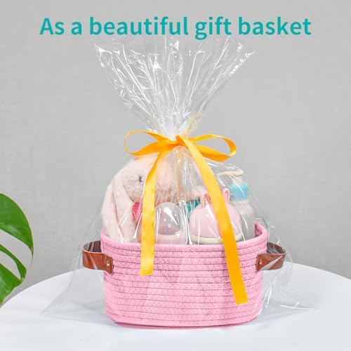 ABenkle Small Storage Basket, Mini Baskets with Handle, Cute Cotton Woven Baskets for Shelves, Boho Decorative Toy Storage Bin for Nursery, Spa, Empty Gift Basket - XS, Pink - Image 4