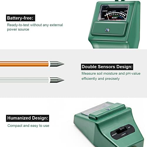 SONKIR Soil pH Meter, MS02 3-in-1 Soil Moisture/Light/pH Tester Gardening Tool Kits for Plant Care, Great for Garden, Lawn, Farm, Indoor & Outdoor Use (Green) - Image 4