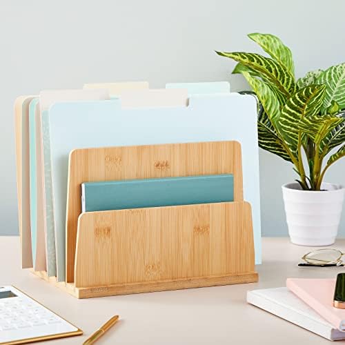 Bamboo Wooden Mail Holder, File Sorter for Letter and Folder Document Storage, Envelope Organizer with 5 Slots for Office Desk, Countertop, Home Organization (10x7 in) - Image 2