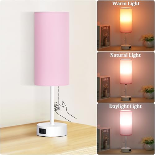 Dott Arts Table Lamp for Bedroom, 3-Color Bedside Lamps with Pull Chain - Image 2