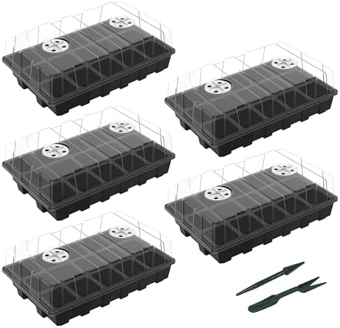 Gardzen 5 Pack Seed Starter Trays with Vented Domes 75 Cell Black by Gardzen