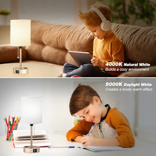 Small Bedside Table Lamp for Bedroom, Desk Lamp with USB Ports for Dorm - Image 5