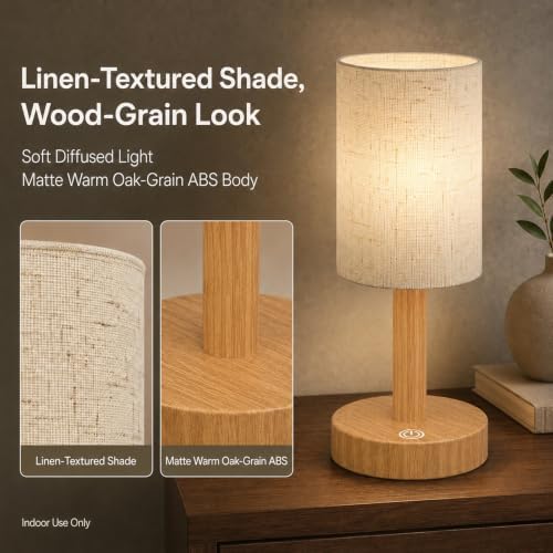 Small Rechargeable Cordless Table Lamp, Nightstand to Desk, Warm Oak - Image 5