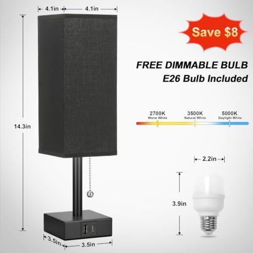 Black Bedside Table Lamp for Bedroom - Desk Lamp For Nightstand, USB C+A - Image 4
