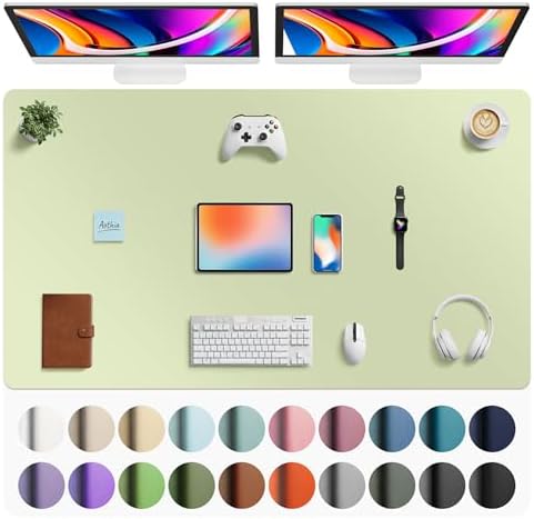 Aothia Faux Leather Desk Mat - Large Mouse Pad, Non-Slip PU Leather Blotter, Waterproof Writing Surface for Office and Home (Grass Green, 63" x 24") by AothiaSimpleNaturalUnique