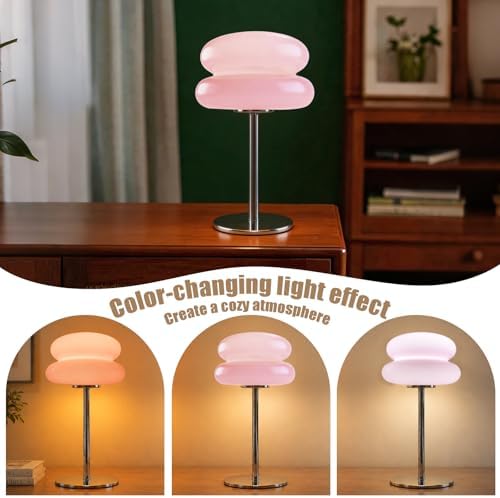Bedroom Mushroom lamp, Medieval Modern Bedside Table lamp, dimmable Retro Egg Tart Headlight, Unique Home Mushroom Decoration Aesthetic Lovely Living Room Desk lamp (Pink) - Image 5