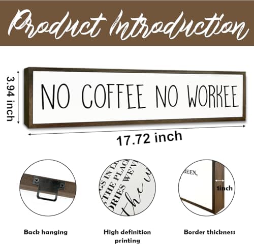 Funny Coffee Signs Decor, Funny Offices Decor, Coffees Work Humor Wood Signs, Home Kitchen Decors for Shelf, Decorative Wooden Table Sign, No Coffee No Workee Sign, 17.8x4x1.2 inches - Image 2