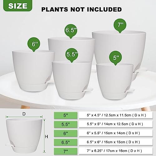 5/6/5.5/5 Inch 7/6.Self Watering Pots for Indoor/Outdoor Plants, 5 Pack - Image 4