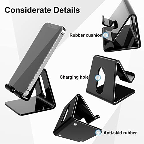 Crpich Acrylic Phone Stand, Ergonomic Design for Apple iPhone and Samsung Galaxy, Compatible with 4-8 Inch Screens, Black - Image 3
