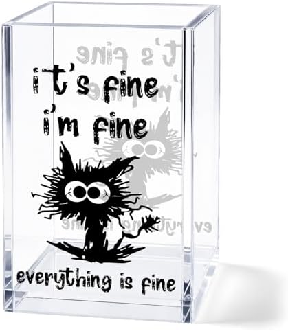 Funny Acrylic Pen Holder Cup, “It’s Fine I’m Fine Everything Is Fine” Desk Decor, Cute Pencil Holder Organizer,Office Desk Accessories by Unknown