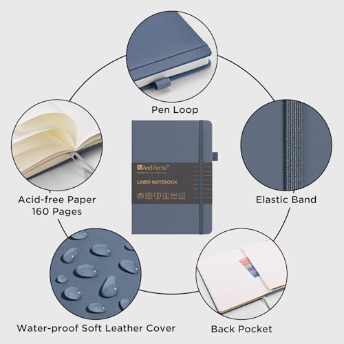 &And Per Se 10-Pack Lined Notebooks, A5 Hardcover, 160 Pages 100gsm Thick Paper, Office Supply Bulk Order, Corporate New Hire Kits, Breakroom Essentials – College Ruled, 10 Units (Dark Blue) - Image 5