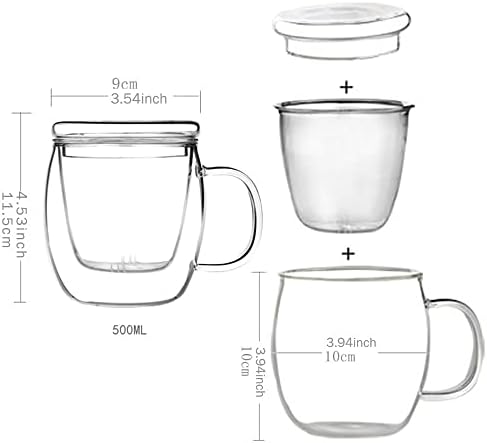 Glass Tea Cup with Infuser and Lid, 17 oz Clear Loose Leaf Tea Infuser Mug - Image 2