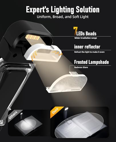 HIONXMGA Book Reading Light,Silent Touch Book Lamp for Reading in Bed,Rechargeable Clip on Booklight with 3 Amber Colors & 7 LEDs Precise Dimming for Eye Caring Night Reading,Books Lovers,Kids,Black - Image 4