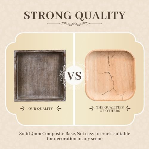 Wooden Decorative Tray, Small Serving Tray with Wood Bead, Farmhouse Big Tray for Ottoman, Countertop, Coffee Tabl, 13" x 13"x 1.6" (Retro Brown) - Image 5