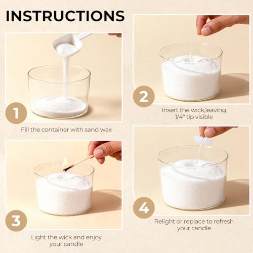 Sand Candle Making Kit - 1 lb Pearled Candle Sand and Wicks, Sand Wax Beads with Jasmine Sandalwood Scent, Lidded Large Glass Jar, 100-Hour Burn, Candles Making Christmas Gift for Adults & Beginners - Image 5