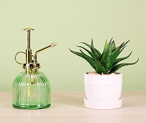 Glass Plant Mister Spray Bottle, 6.5" Green Glass Water Spray Bottle with Gold Top Pump Small Watering Can, Small Plant Sprayer Mister for Indoor Outdoor House (Green+Gold A) - Image 4