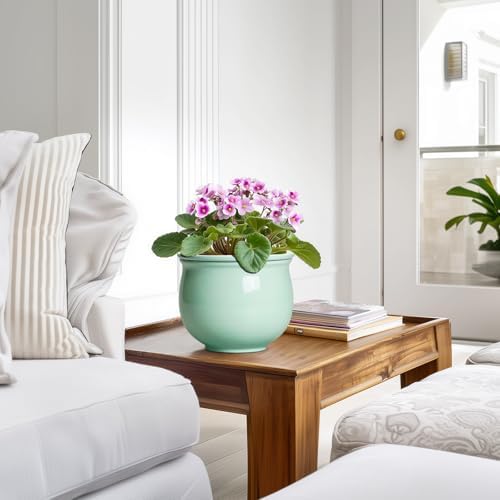 6 Inch African Violet Pots, Ceramic Self Watering Planter with Absorbent Inner Pot, Round Pots for Indoor Plants Outdoor, Ceramic Flower Pot, Office Decor, Plant Lover Gifts, Mint Green - Image 6