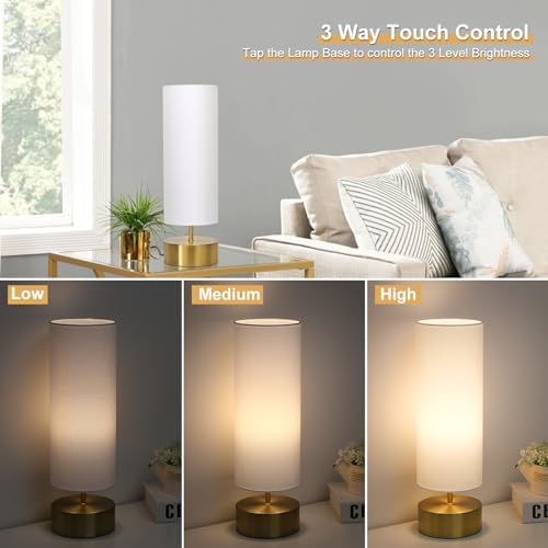 3-Way Dimmable Table Lamp, Touch Control Gold Bedside Lamp with White Shade - Image 3