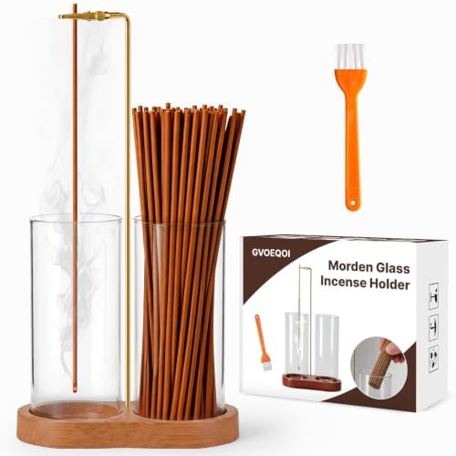 Incense Holder with 2 Tall Glass Bottle,Wooden Base Incense Stick Holder for Desktop,Incense Burner for Ash Collection,Ash Container for Meditation, Yoga, Spa, Home Decor by GvoeqoiHome