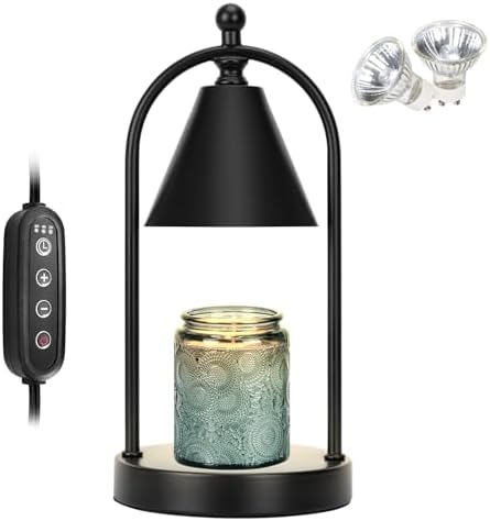 Candle Warmer Lamp with Timer, Electric Black Candle Warming Light for Bedroom, Dimmable Wax Melts Warmer for Home Decor Beside Lamp Gifts for Women (2 Bulbs Included) by Soilsiu