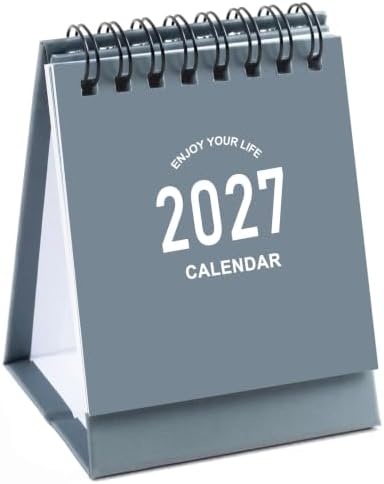 Mini Desk Calendar 2027-2028 - Runs From January 2027 until June 2028 Small Desktop Calendar Thick Paper Twin-Wire Binding with Stickers for Home Office School (Mini Grey) by Stiamvd