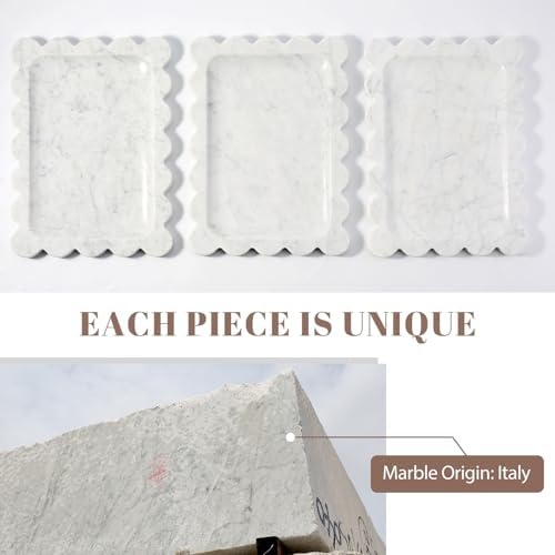 Koville Scalloped Marble Tray, 11"x8" Marble Vanity Tray for Countertop Bathroom Kitchen Dresser, Natural Stone Tray for Jewelry Perfume Home Decor, Decorative Catchall Trays(Bianco Carrara) - Image 4
