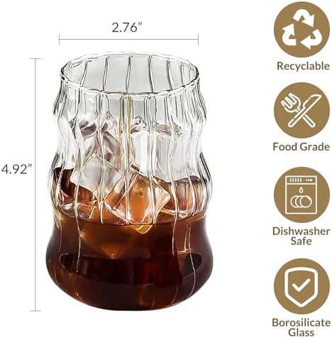 4 Pcs Ribbed Glass Cups, Vintage Drinking Glassware with Glass Straw 18 Oz Bubble Iced Coffee Cup for Juice, Tea, Beverage, Milk, Beer, Cocktails Ideal for Gift - Image 3