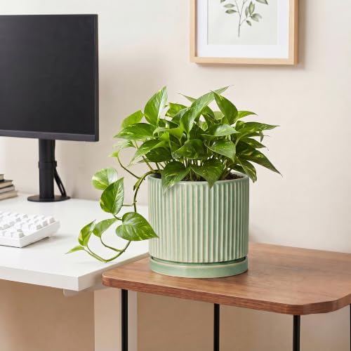 Ceramic Planter, 8 Inch Plant Pots, Round Flower Pot, Green - Image 5
