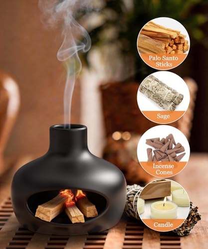 Palo Santo Holder - Modern Chiminea Incense Burner for Yoga, Meditation, and Anxiety Relief - Wood Sticks Dish, Sage Ash Catcher, Smudge Bowl, Cone Burner - Cauldron - Image 3