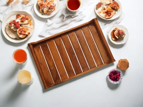 Vesta Homes Set of 2 Romper Teak Wood Rectangular Serving Tray for Home/Kitchen/Restaurant/Office Organizer/Dining Table|Premium Wooden Trays| 18 X 12 ; 15 x 10 inches | Handcrafted in India - Image 3