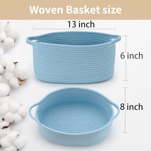 Happyiren Baby Blue Cute Woven Storage Basket with Handle, Baskets for Gifts Empty, Gift Baskets for Valentines Day, Baby Shower, Burr, Raffle Fundraiser, Decorative Organizer Box for Baby Toy Pet - Image 3
